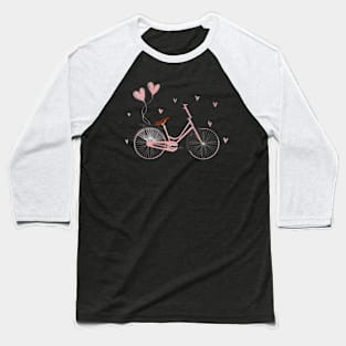 Womens Valentines Day Love Heart Balloons Cyclist Bmx Bicycle Baseball T-Shirt